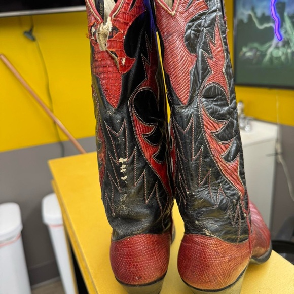 VINTAGE DAN POST Red and black TEJU Lizard cowboy boots women’s 5C! Cowgirl - Picture 6 of 8